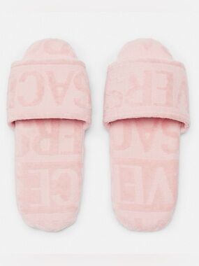 Versace Pink Rosa Allover Baroque Bath Slippers XL Authentic